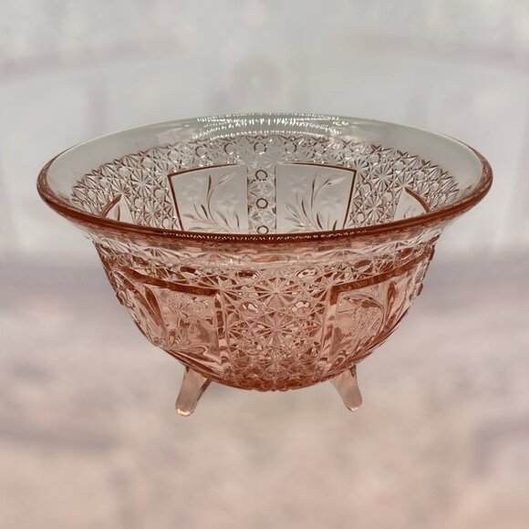 McKee Snappy Vintage Innovation Line Pink PresCut Floral Flared Footed Bowl MCM - Picture 4 of 16